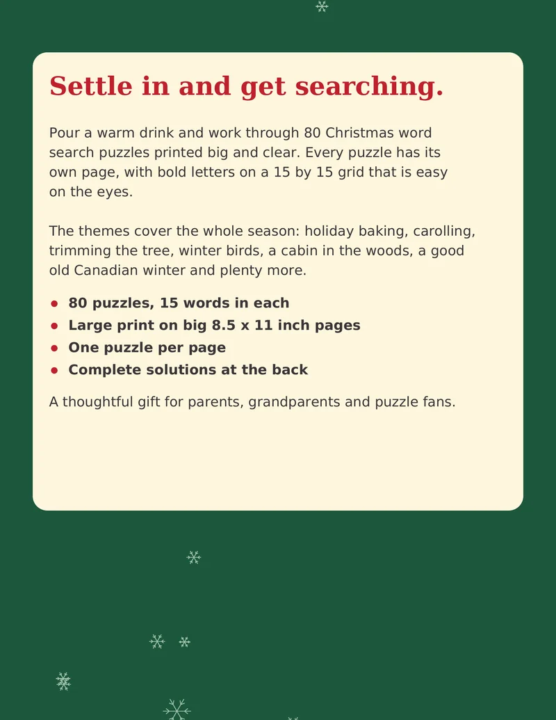 Christmas Word Search for Adults, back cover