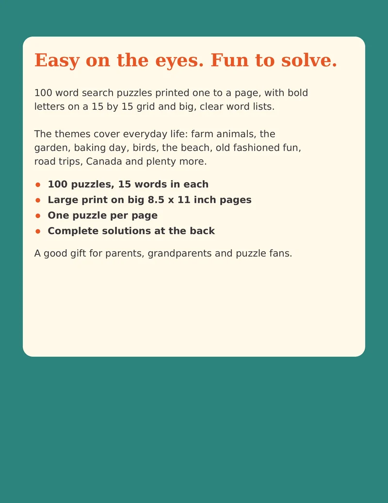 Large Print Word Search for Adults, back cover