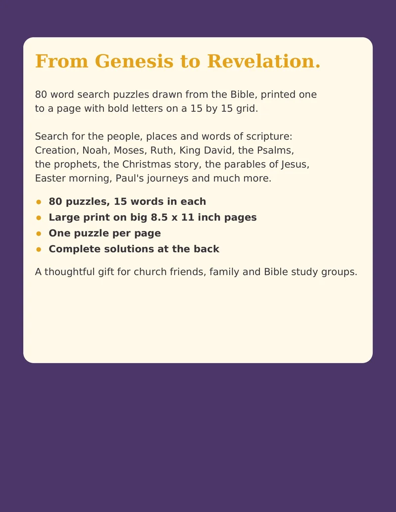 Large Print Bible Word Search, back cover