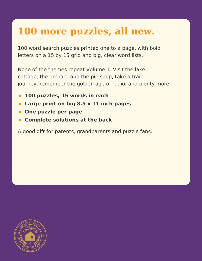 Large Print Word Search for Adults, Volume 2, back cover