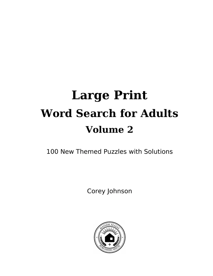 Large Print Word Search for Adults, Volume 2, page 1 of 6